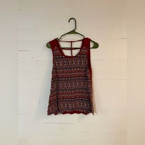 JKLA Boho Print Strappy Back Tank Top Rust Multicolor Women’s Medium